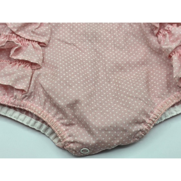 VTG Girls PINK GINGHAM RUFFLED Overall Romper Shorts Bib 12 mos 70s PLAID - Picture 5 of 11